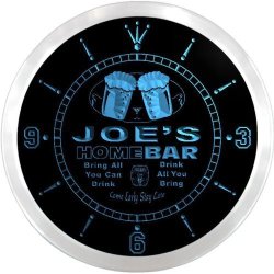 NCP0051-B Joe's Home Bar Beer Pub LED Neon Sign Wall Clock