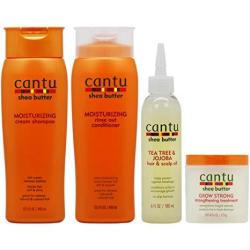 Cantu Moisturizing Shampoo + Rinse + Tea Tree Oil + Grow Strong Treatment "set