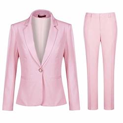Women's 2 Piece Office Work Suit Set One Button Blazer And Pants Pink