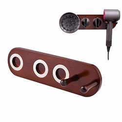 Hosoncovy Hairdryer Wall Mount Wooden Holder Stand Blow Dryer Rack Hook Organizer For Dyson Supersonic Hair Dryer Glue Is Not Include