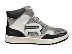 - Ghirlanda Meta Mens Lace Up Grey white Hi-top Sneakers