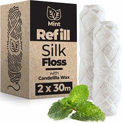 Biodegradable Silk Dental Floss Refill Mint Natural Candelilla Wax 2 X 33 YARDS 30 Meter Natural Oral Care Silk Spool Mint Flavored Wax