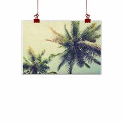 Anyangeight Canvas Wall Art Palm Tree Coconut Trees On Tropical Beach Caribbean Coastline Ocean Summer Pale Yellow Green Brown 48"X32" For Boys Room Baby