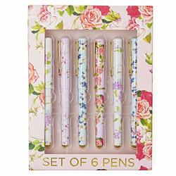 Charming Charlie Designer Ballpoint Pen Gift Set - Dry-proof Clip Cap Window Box Package - Pack Of 6 - Floral