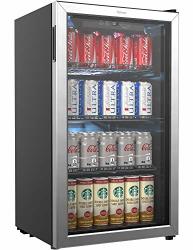 Homelabs Beverage Refrigerator And Cooler - 120 Can MINI Fridge With Glass Door For Soda Beer Or Wine - Small Drink Dispenser Machine For