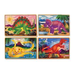 Melissa Dinosaurs 4-IN-1 Wooden Jigsaw Puzzles In A Storage Box