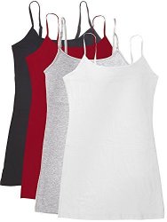 Active Basic Women's Basic Casual Plain Camisole Cami Top Tank Junior And Plus Sizes - 4 Pack Pack Deal