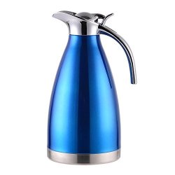 Wehome Coffee Pot Stainless Steel Double Wall Vacuum Insulated 1.5L Large Capacity Tea water milk Pitcher With Press Button Blue