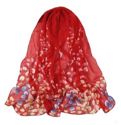Ladies' Satin Silky Scarf Fantasy With Floral Pattern - Red Blue Flowers