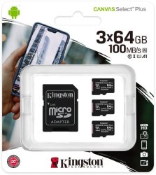 Kingston - Canvas Select Plus Microsd Card SDCS2 64 GB-3P1A Class 10 64GB Memory Card 3 X Cards Sd Adapter Included