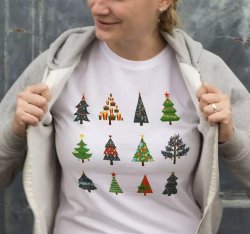 Happy Xmas With Coloured Xmas Trees Christmas Tee Shirts