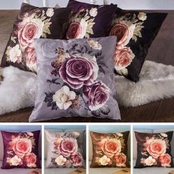 Rose Flower Printed Plush Pillow Case Cushion Cover Sofa Bedroom Decor