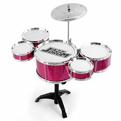 Glossrise MINI Drum Kit Children Beginners Drums Music Toy Instrument Complete 5-PIECE Junior Drum Set With Drum Brush Drumsticks Holder And Stool For Kids