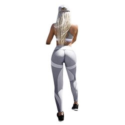 YOGA Pants Ooeoo Women 3D Print Skinny Workout Gym Leggings Sports Training Cropped Capris Gray S
