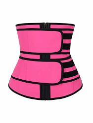Anjin Women's Waist Training Device With Steel Bone Support Double Velcro Sports Belt Neoprene Bodysuit. Pink XXL 82CM Waist