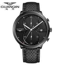 Guanqin 2016 Fashion Men's Luxury Top Brand Big Dial Full Black Sport Quartz Watch With Stopwatch Ma
