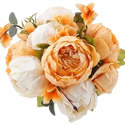 Flojery Silk Peony Bouquet Vintage Artificial Peonies Flower For Home Wedding Party Decor 1PCS White orange