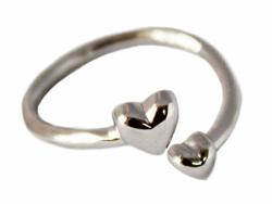 Toe Ring Two Hearts Adjustable Sterling Silver Ring For Women Or Girls One Size Fits All