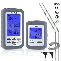 Sunavo Wireless Remote Cooking Meat Thermometer Digital With Large Lcd And Timer Alarm For Grilling Oven Kitchen Smoker Bbq Grill With Dual Stainless Steel