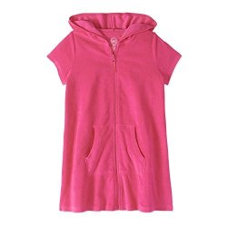 WONDER Nation Girls Hooded Zip Front Terry Swimsuit Cover Up XS 4 5 Radiant Burst Pink