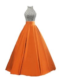 Heimo Women's Sequined Keyhole Back Evening Party Gowns Beaded Formal Prom Dresses Long H123 4 Orange