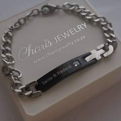 J12 - Men's Personalized Words And Birthstone Stainless Steel Cross Bracelet