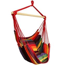 Hanging Rope Hammock Chair Hanging Rope Chair Swings 2 Seat Cushions Included MAX.265 Lb Red