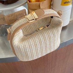 Chic Straw Woven Crossbody Bag For Women - Versatile Shoulder Handbag With Detachable Strap Perfect For Beach Vacations & Casual Outings Ivory