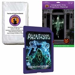 Atmosfearfx Phantasms Halloween Digital Decoration Sd Card With Holographic Door + White Reaper Bros Window Projection Screens