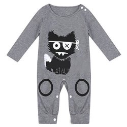 KIDS Generic Baby Boy's Cartoon Cat Monster Long Sleeve Bodysuit Jumpsuit 6M Gray