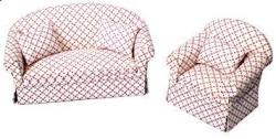 Inusitus Set Of Matching Dollhouse Sofa & Armchair Dolls House Furniture Couch & Chair - Red Checkered - 1 12 Scale White With Dots