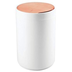 Mdesign Small Round Plastic Trash Can Wastebasket Garbage Container Bin With Swing Top Lid - For Bathrooms Kitchens Home Offices - 1.3 GALLON 5 Liter