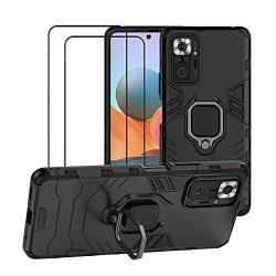 Fadream For Xiaomi Redmi Note 10 PRO 10 Pro Max Case Rugged Shockproof Dual Layer Heavy Duty Protective Kickstand Cover With 2 Pack Tempered Glass Screen Protector Black