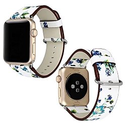Sasairy Floral Pattern Leather Watch Band Sport Watch Strap Band Compatible With Apple Watch Series