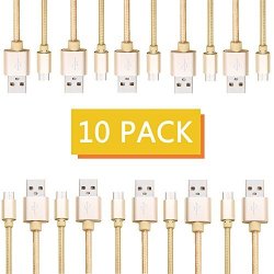 Granvela Micro USB Cable 40IN 1M USB To Micro USB Charger Cable Nylon Braided Fast Charging For ANDROID WINDOWS PS4 CAMERA And More 10 Pack Golden .