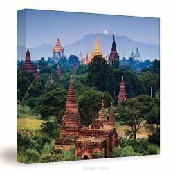 ?10642 Canvas Art Wall Decor Home Decor Ancient Traditional Temples In Forest With Ethnic Color Landscape Asian Heritage Theme Green Red Blue Wall