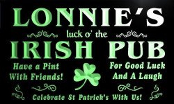QV241-G Lonnie's Luck O' The Irish Pub St. Patrick's Shamrock Neon Sign