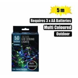 50 Outdoor Battery Operated LED Rope Lights 5M Static - Multi Colour
