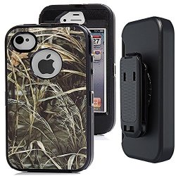 Iphone 4S Camo Case With Belt Clip Auker Heavy Duty Defender Shockproof Natural Tree Camouflage Weather Resistant Anti-slip Tough Rugged Tpu Rubber Case With