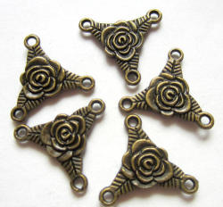 Connectors - Antique Bronze - Double Sided - Flower Link - Rose - Trinity Rosary - 2 To 1