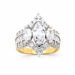 Ufooro Engagement Rings Inspired By Royal Wedding: 3 Stone Cubic Zirconia & Simulated Gemstone Promise Ring: 18K Yellow Gold & Rhodium Plating Size 7