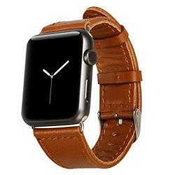 Jisoncase 42MM Apple Watch Band Genuine Lambskin Leather Iwatch Replacement Watchbands With Classic Buckle For Apple Watch Sport Edition Brown For 4