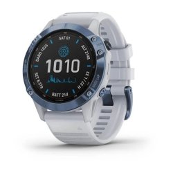 Garmin Fenix 6 Pro Solar Multisport GPS Watches Mineral Blue with Whitestone Band