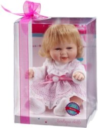 Berjuan Baby Smile Girl Doll In Patterned Dress Pink