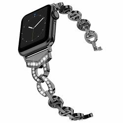 Wearlizer Black Bands Compatible With Apple Watch Band 38MM 40MM Rhinestone Wristband Women Replacement Wrist Strap For Apple Watch Series 5 4 3 2 1-38MM 40MM Black