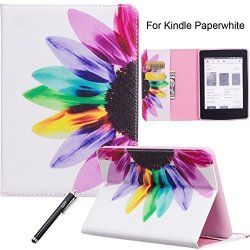 Newshine Kindle Paperwhite Case Flip Synthetic Leather Premium Case Cover For Amazon Kindle Paperwhite E-reader 6" Fits 2012 2013 2014 2015 Versions With Card Slots holder - Flower