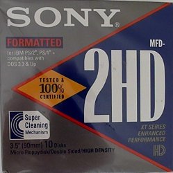 Sony 10MFD2HDLF 2HD 3.5-INCH Ibm Formatted Floppy Disks 10-PACK