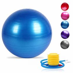 Jranter Yoga Exercise Ball 55 65 75 85 95CM With Quick Foot Pump Professional Grade Anti Burst & Slip Resistant Balance Ball For Workout& Fitness Blue & 75 Cm