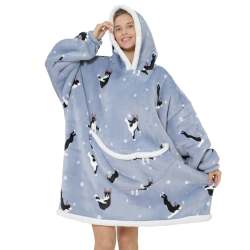 Adults Grey Boston Terrier Oversized Plush Blanket Hoodie