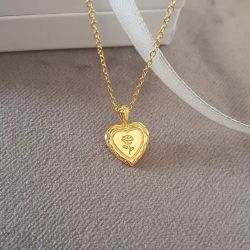 Amelia Gold Plated 925 Sterling Silver Heart Rose Necklace 9MM On 45CM Chain